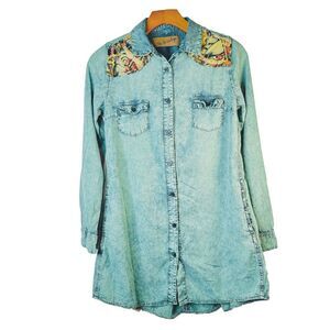 The Nu Vintage Shirt Women  Size M western Cotton long sleeve button‎ front